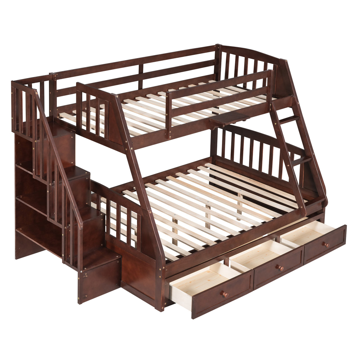 Twin-Over-Full Bunk Bed with Drawers，Ladder and Storage Staircase, Espresso - Home Elegance USA