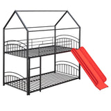 Twin Over Twin Metal Bunk Bed With Slide,Kids House Bed Black+Red - Home Elegance USA