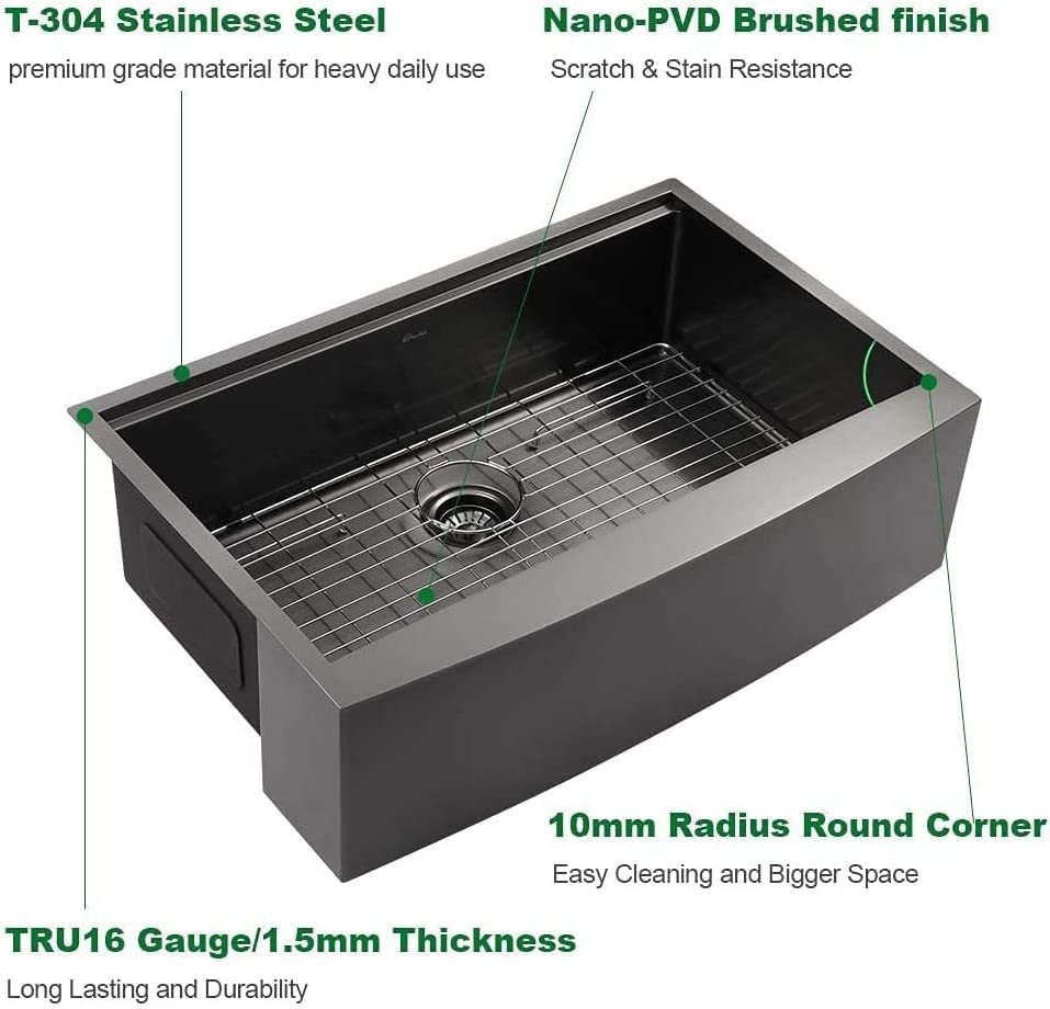 Farmhouse Sink Workstation - 30 Inch Kitchen Sink Gunmetal Black Stainless Steel 16 gauge Apron Front Kitchen Sink