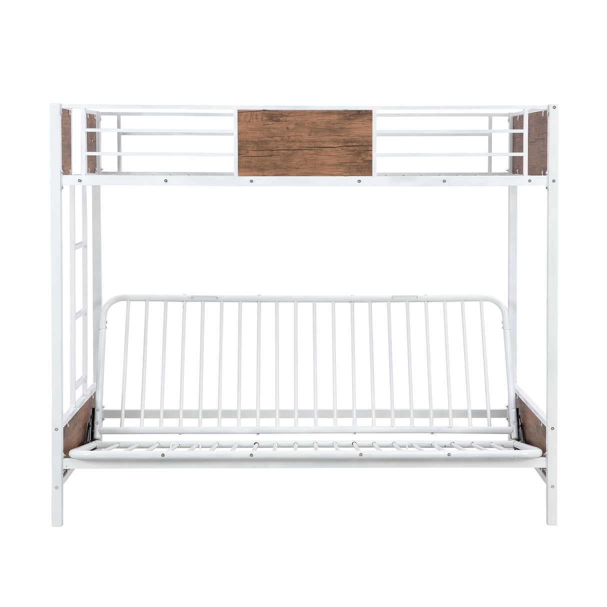 Twin-Over-Futon Bunk Bed, Metal Futon Bunk Bed Frame with Guardrails and Ladder(White)(OLD SKU:LP000096AAK) - Home Elegance USA