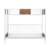 Twin-Over-Futon Bunk Bed, Metal Futon Bunk Bed Frame with Guardrails and Ladder(White)(OLD SKU:LP000096AAK) - Home Elegance USA