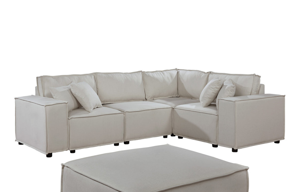 Melrose Modular Sectional Sofa with Ottoman in Beige Linen - Home Elegance USA