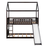 Twin Over Twin Bunk Bed with Slide, House Bed with Slide, Espresso(OLD SKU: LT000213AAP) - Home Elegance USA