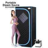 Full Size Portable Black Steam Sauna tent–Personal Home Spa, with Steam Generator, Remote Control, Foldable Chair, Timer and PVC Pipe Connector Easy to Install.Fast heating, with FCC Certification
