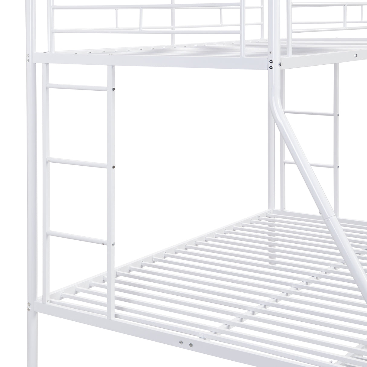 Twin over Full Bed with Sturdy Steel Frame, Bunk Bed with Twin Size Trundle, Two-Side Ladders, White - Home Elegance USA