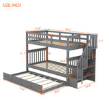 Stairway Twin-Over-Twin Bunk Bed with Twin size Trundle for Bedroom, Dorm, Adults, Gray( old sku: LP000209AAE ) - Home Elegance USA