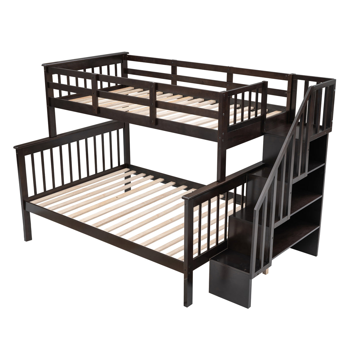 Stairway Twin-Over-Full Bunk Bed with Storage and Guard Rail for Bedroom, Espresso color(OLD SKU :LP000019AAP) - Home Elegance USA