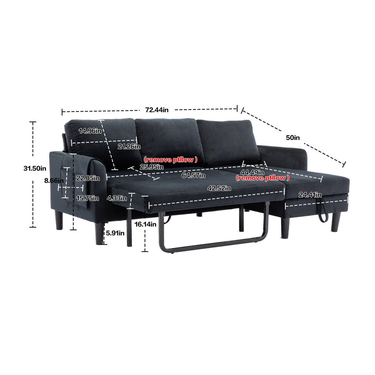 UNITED WE WIN Sectional Sofa Reversible Sectional Sleeper Sectional Sofa with Storage Chaise - Home Elegance USA