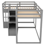 Twin over Twin L-Shaped Bunk Bed with Built-in Middle Staircase,Gray - Home Elegance USA