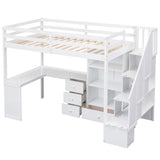 Twin Size Loft Bed with L-Shaped Desk and Drawers, Cabinet and Storage Staircase, White - Home Elegance USA