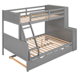 Twin over Full Bunk Bed with Trundle and Shelves, can be Separated into Three Separate Platform Beds, Gray - Home Elegance USA