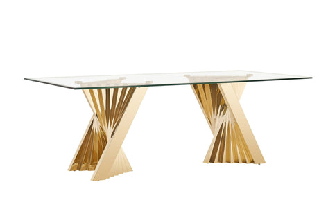 Vig Furniture Modrest Buquet - Glam Glass + Champagne Gold Rectangular Dining Table