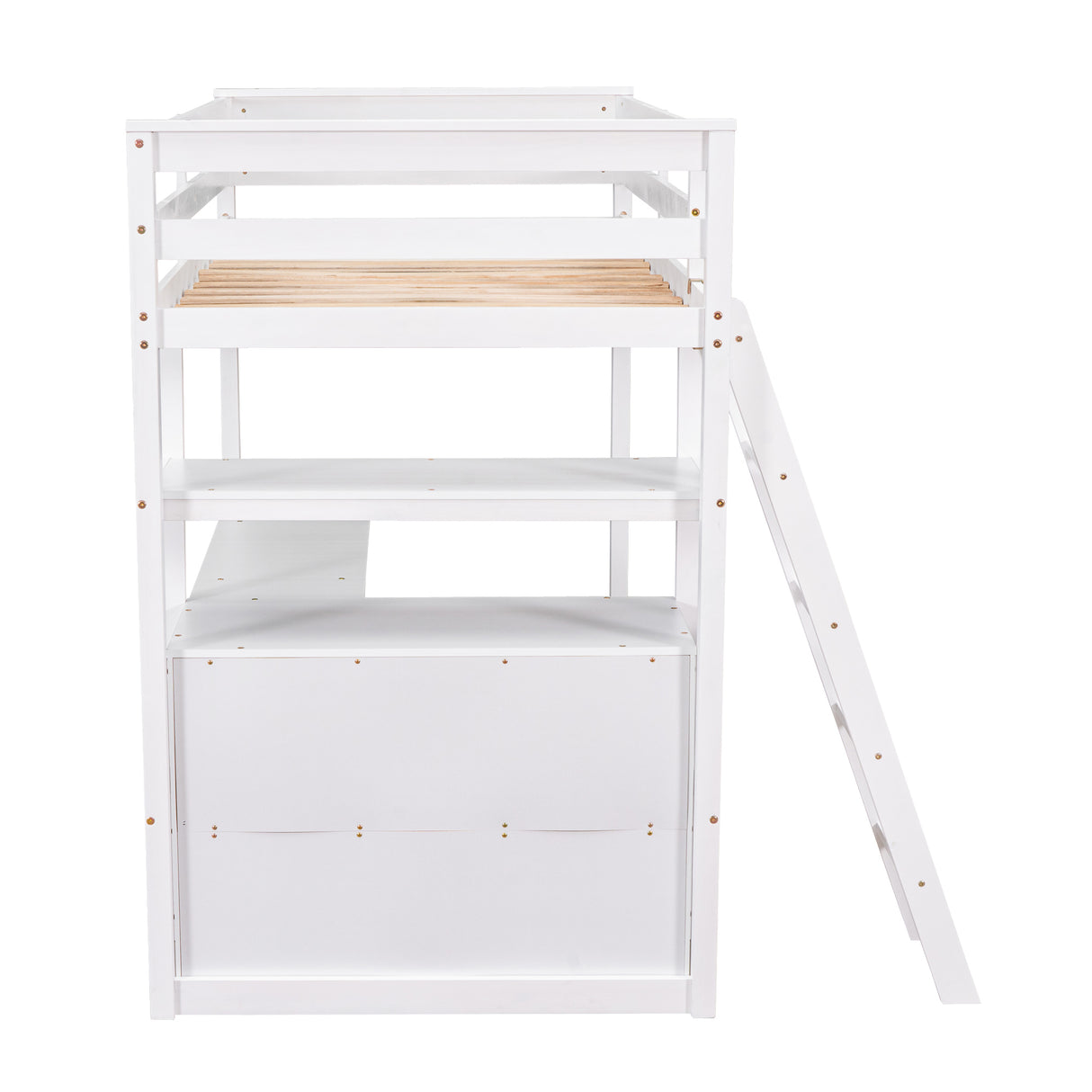 Twin Size Loft Bed with Desk and Shelves, Two Built-in Drawers, White (old SKU: GX000803AAK-1） - Home Elegance USA