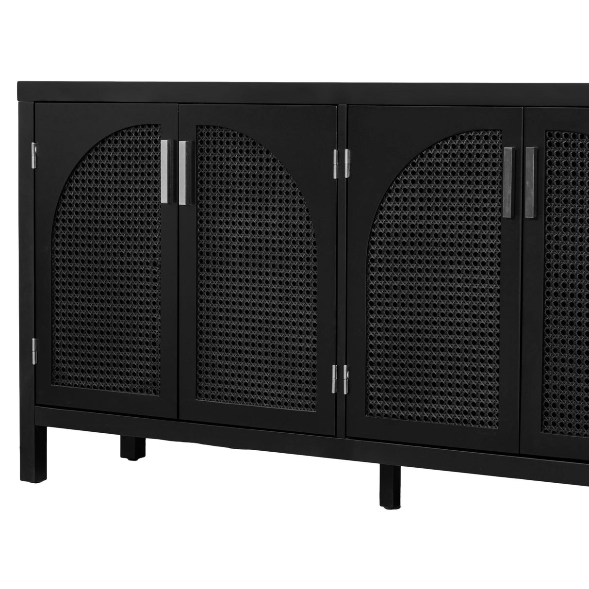 TREXM Large Storage Space Sideboard with Artificial Rattan Door and Metal Handles for Living Room and Entryway (Black) - Home Elegance USA