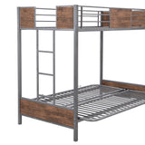 Twin-Over-Futon Bunk Bed, Metal Futon Bunk Bed Frame with Guardrails and Ladder(Gray)(OLD SKU:LP000096AAE) - Home Elegance USA