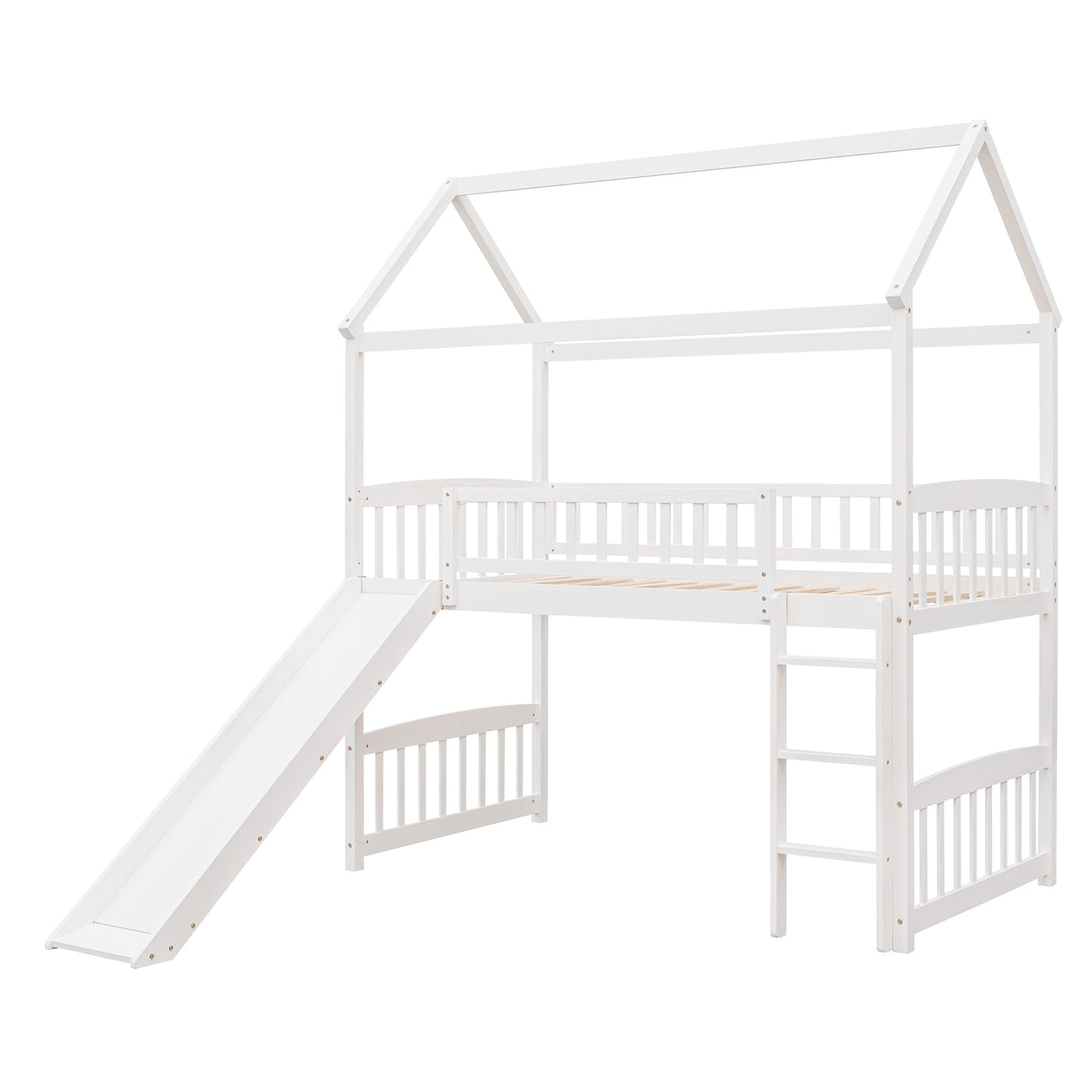 Twin Loft Bed with Slide, House Bed with Slide,White(OLD SKU :LT000212AAK) - Home Elegance USA