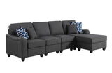 Leo Dark Gray Linen 5 Seater Sofa and Ottoman Home Elegance USA