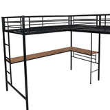 Twin Size Metal Loft Bed with Two Built-in Desks,Black - Home Elegance USA