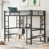 Full Size Loft Metal&MDF Bed with Long Desk and Shelves,Black(OLD SKU:SM000608AAB-1) - Home Elegance USA