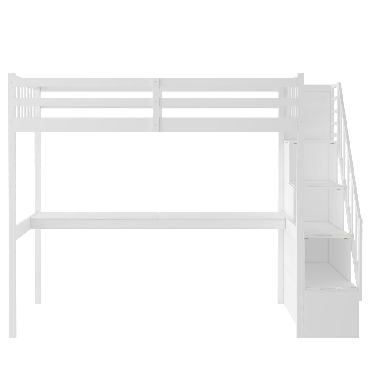 Twin Size Loft Bed with Staircase and Built-in Desk ,White - Home Elegance USA