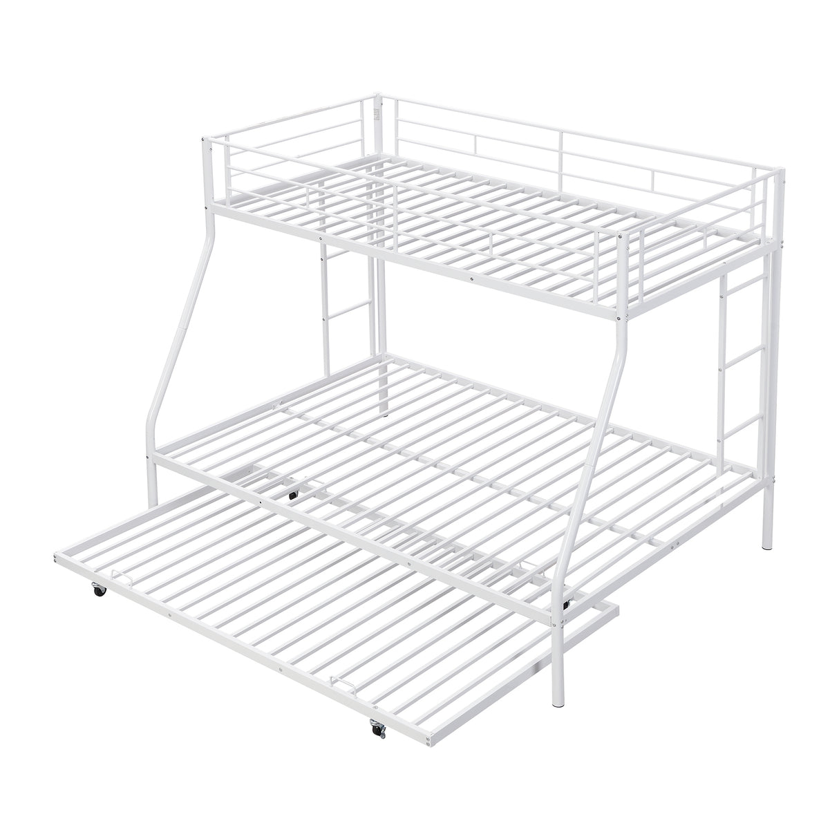 Twin over Full Bed with Sturdy Steel Frame, Bunk Bed with Twin Size Trundle, Two-Side Ladders, White - Home Elegance USA