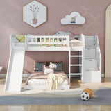 Stairway Twin over Twin Bunk Bed with Two Drawers and Slide, White(OLD SKU :LP000156AAK) - Home Elegance USA