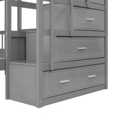 Full Over Twin & Twin Bunk Bed, Wood Triple Bunk Bed with Drawers and Guardrails (Gray) Home Elegance USA