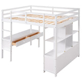 Full Size Loft Bed with Built-in Desk with Two Drawers, and Storage Shelves and Drawers,White - Home Elegance USA