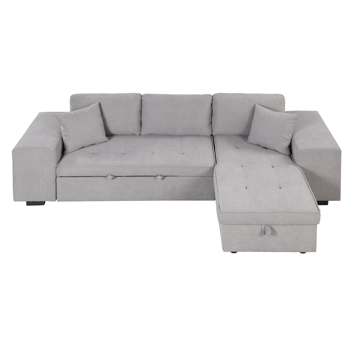 104" Pull Out Sleeper Sofa Reversible L - Shape 3 Seat Sectional Couch with Storage Chaise and 2 Stools for Living Room Furniture Set,Gray - SG000430AAE - image - 10