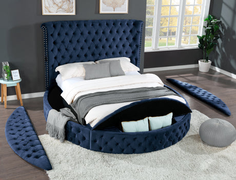 Hazel Queen Size Tufted Storage Bed made with Wood in Blue - Home Elegance USA