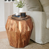 Bon 22 Inch Artisanal End Side Table, Multifaceted Solid Acacia Wood, Octagon Top, Natural Brown - Home Elegance USA