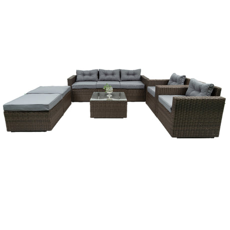 6 Piece Patio Rattan Wicker Outdoor Furniture Conversation Sofa Set with Removeable Cushions and Temper glass TableTop - Outdoor Seating Sets - W329S00061 - image - 10