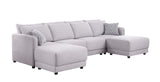 Penelope Light Gray Linen Fabric 4-Seater Sofa with 2 Ottoman and Pillows Home Elegance USA