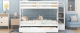 Full-over-Full Bunk Bed with Twin Size Trundle and 3 Storage Stairs,White - Home Elegance USA