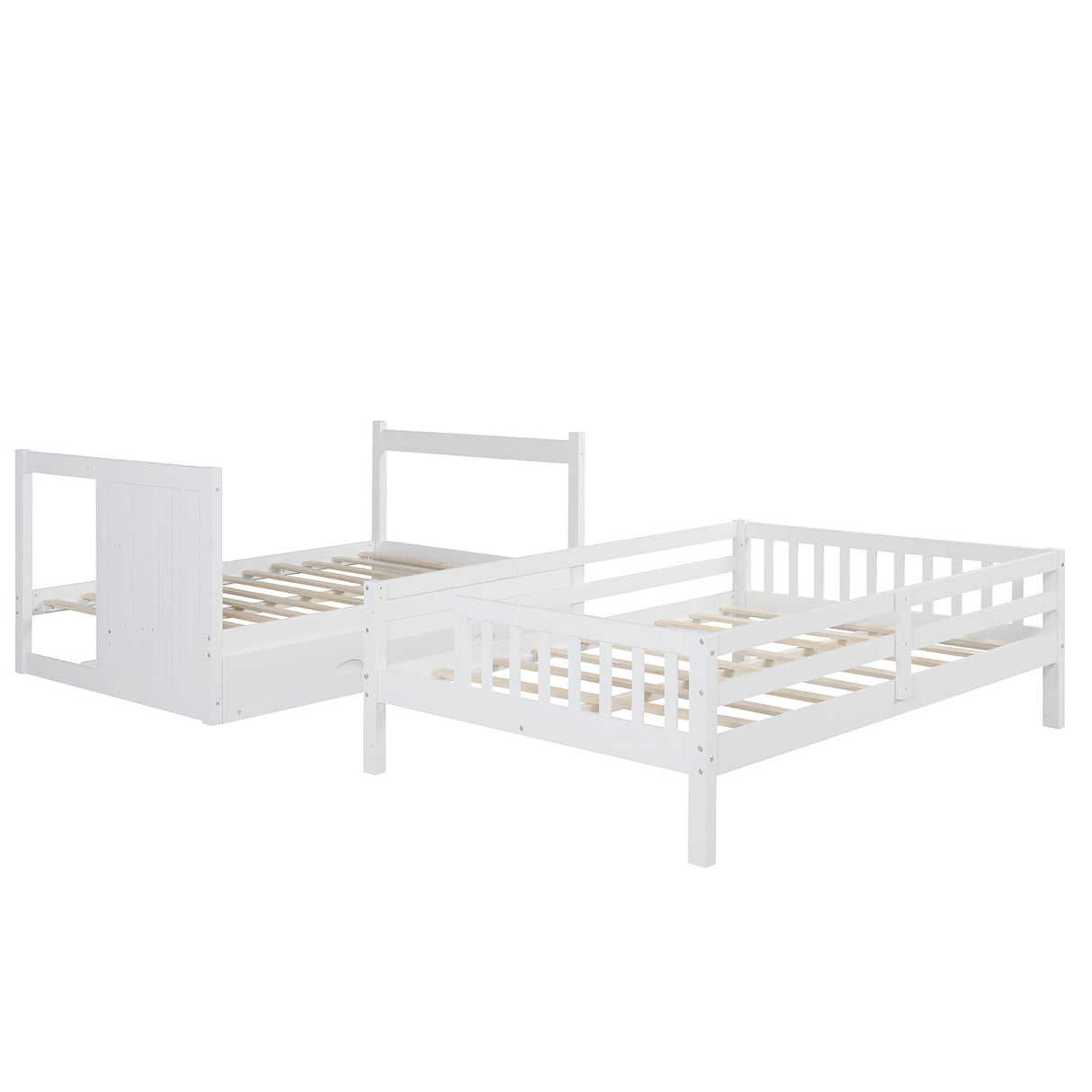 Full Over Full Bunk Bed with Twin Size Trundle (White) - Home Elegance USA