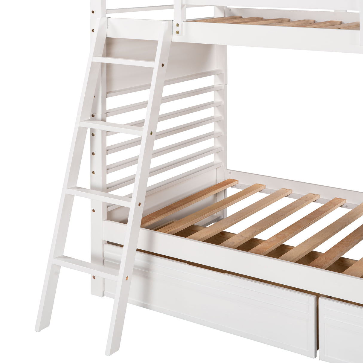 Twin over Twin Wood Bunk Bed with Two Drawers - White - Home Elegance USA