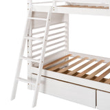 Twin over Twin Wood Bunk Bed with Two Drawers - White - Home Elegance USA