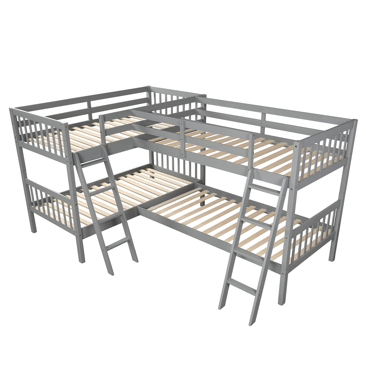 L-Shaped Bunk Bed with Ladder,Twin Size-Gray(OLD SKU :LP000020AAE) - Home Elegance USA