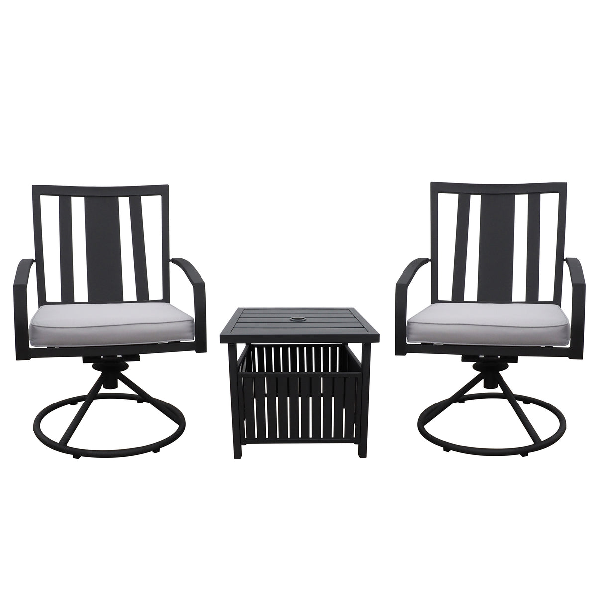 3 Piece Outdoor Patio Bistro Set, Swivel Chairs Set of 2 with Side Table and Cushions, Front Porch Furniture Set, Strong & Durable
