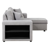 104" Pull Out Sleeper Sofa Reversible L - Shape 3 Seat Sectional Couch with Storage Chaise and 2 Stools for Living Room Furniture Set,Gray - SG000430AAE - image - 21