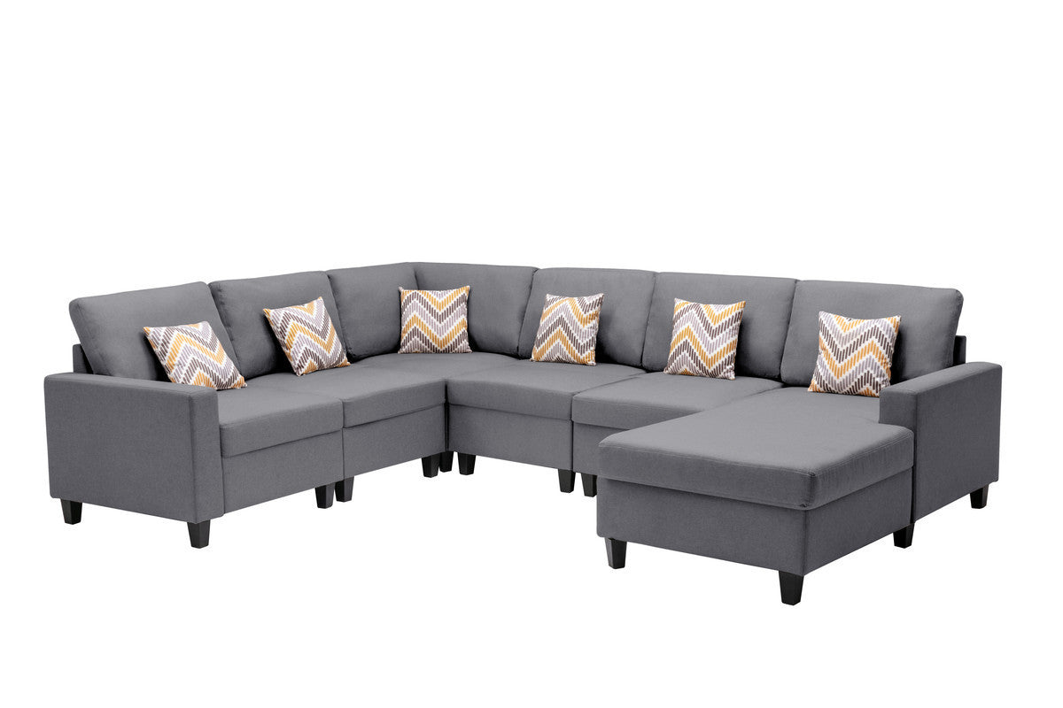 Nolan Gray Linen Fabric 6Pc Reversible Chaise Sectional Sofa with Pillows and Interchangeable Legs - Home Elegance USA