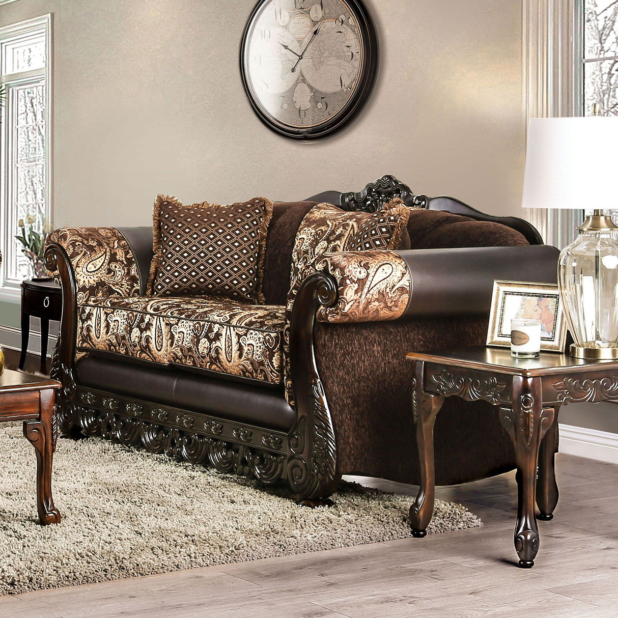 Newdale - Sofa & Loveseat - Brown / Gold - Home Elegance USA