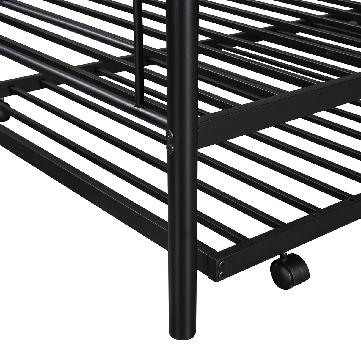 Twin-Over-Twin Metal Bunk Bed With Trundle,Can be Divided into two beds,No Box Spring needed ,Black ( old sku: MF194806AAB ) - Home Elegance USA