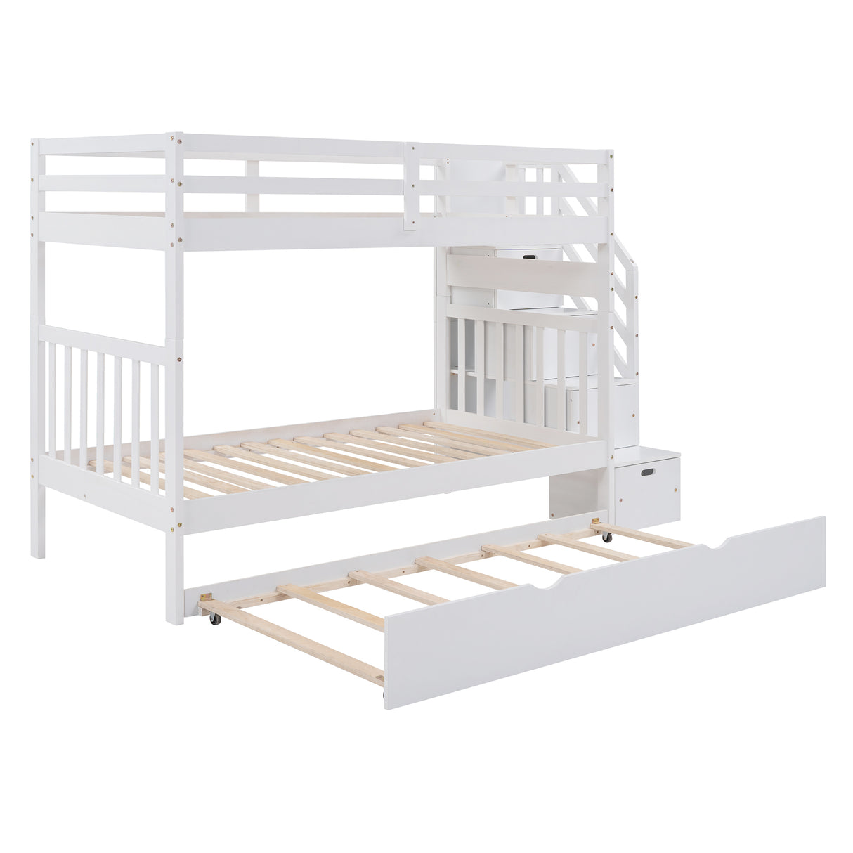 Twin over Twin/Full Bunk Bed with Twin Size Trundle (White)(OLD SKU :LP000025AAK) - Home Elegance USA