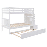 Twin over Twin/Full Bunk Bed with Twin Size Trundle (White)(OLD SKU :LP000025AAK) - Home Elegance USA