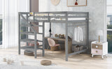 Full Size Loft Bed with Built-in Storage Staircase and Hanger for Clothes,Gray - Home Elegance USA