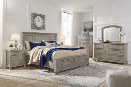 Lettner - Light Gray - King Panel Storage Bed - 5 Pc. - Dresser, Mirror, King Bed - Home Elegance USA