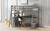 Twin Size Loft Bed with Desk and Shelves,Two Built-in Drawers,Gray(OLD SKU:GX000803AAE) - Home Elegance USA