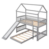Twin Over Twin Bunk Bed with Slide, House Bed with Slide, Gray(OLD SKU: LT000214AAE) - Home Elegance USA