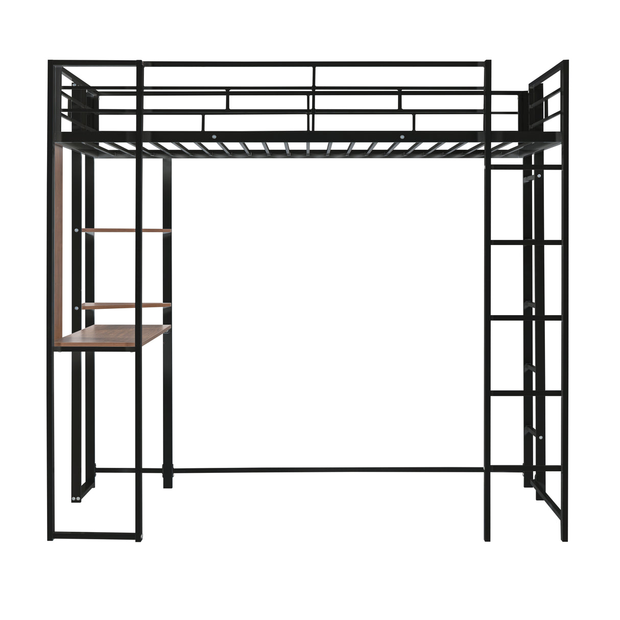 Twin Metal Loft Bed with 2 Shelves and one Desk ,BLACK(Old SKU: MF281206AAB)